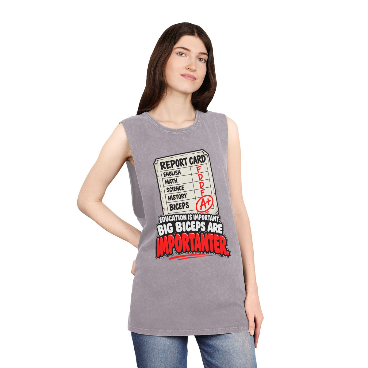 Education Is Important / Big Biceps Are Importanter – Stonewash Tank