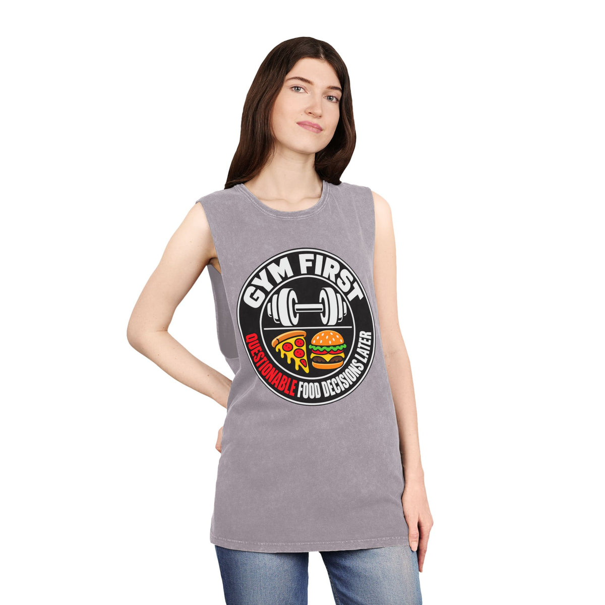 Gym First / Questionable Food Decisions Later – Stonewash Tank