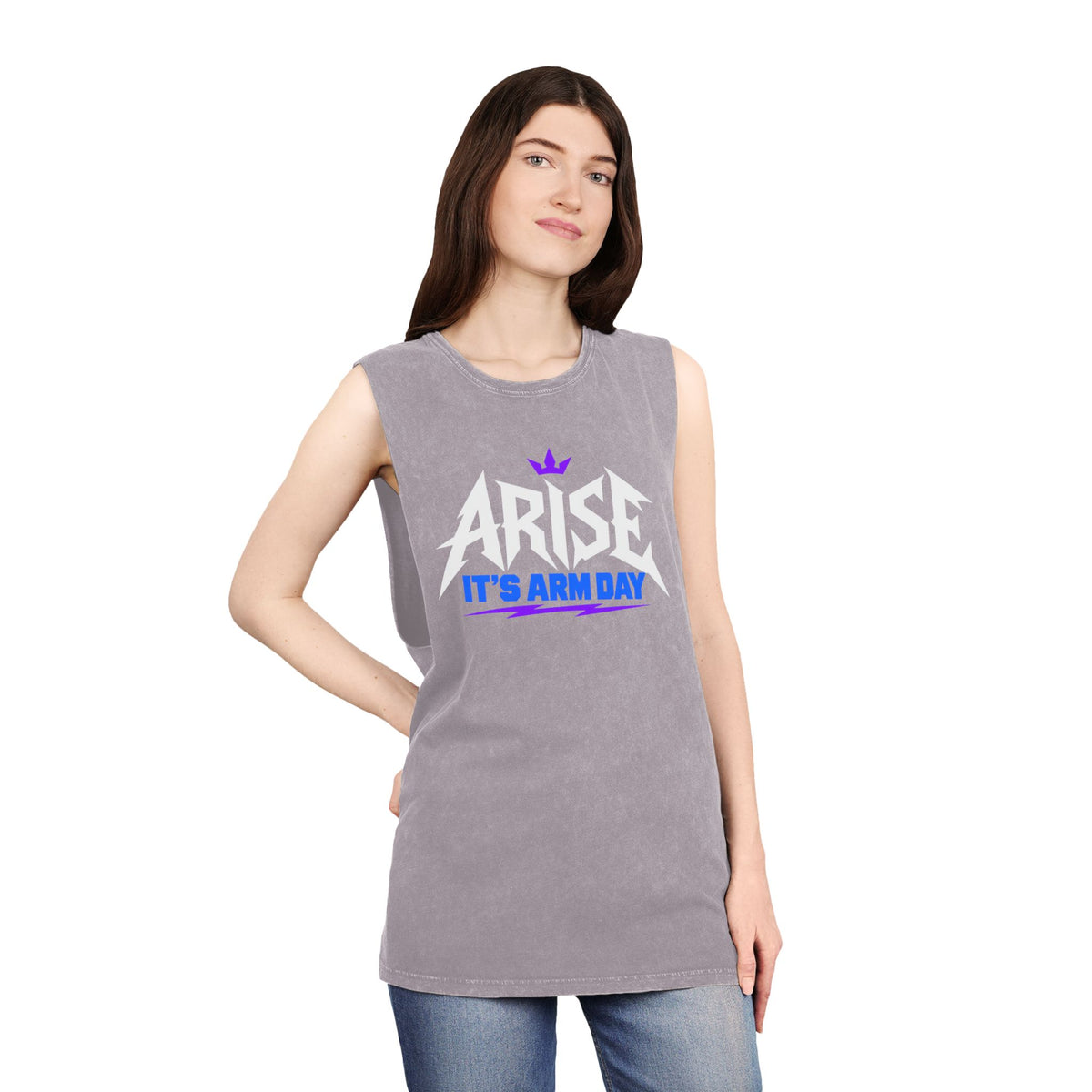 Arise, It’s Arm Day — Minimal Crown – Stonewash Tank