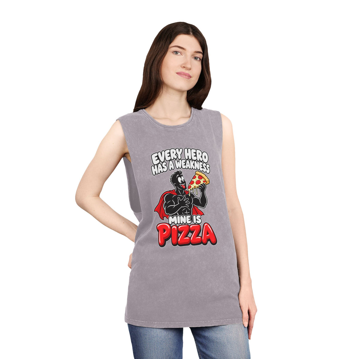 Every Hero Has a Weakness: Pizza – Stonewash Tank