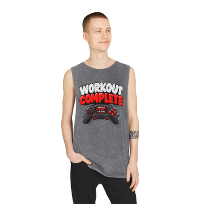 Workout Complete — Press Start to Eat – Stonewash Tank