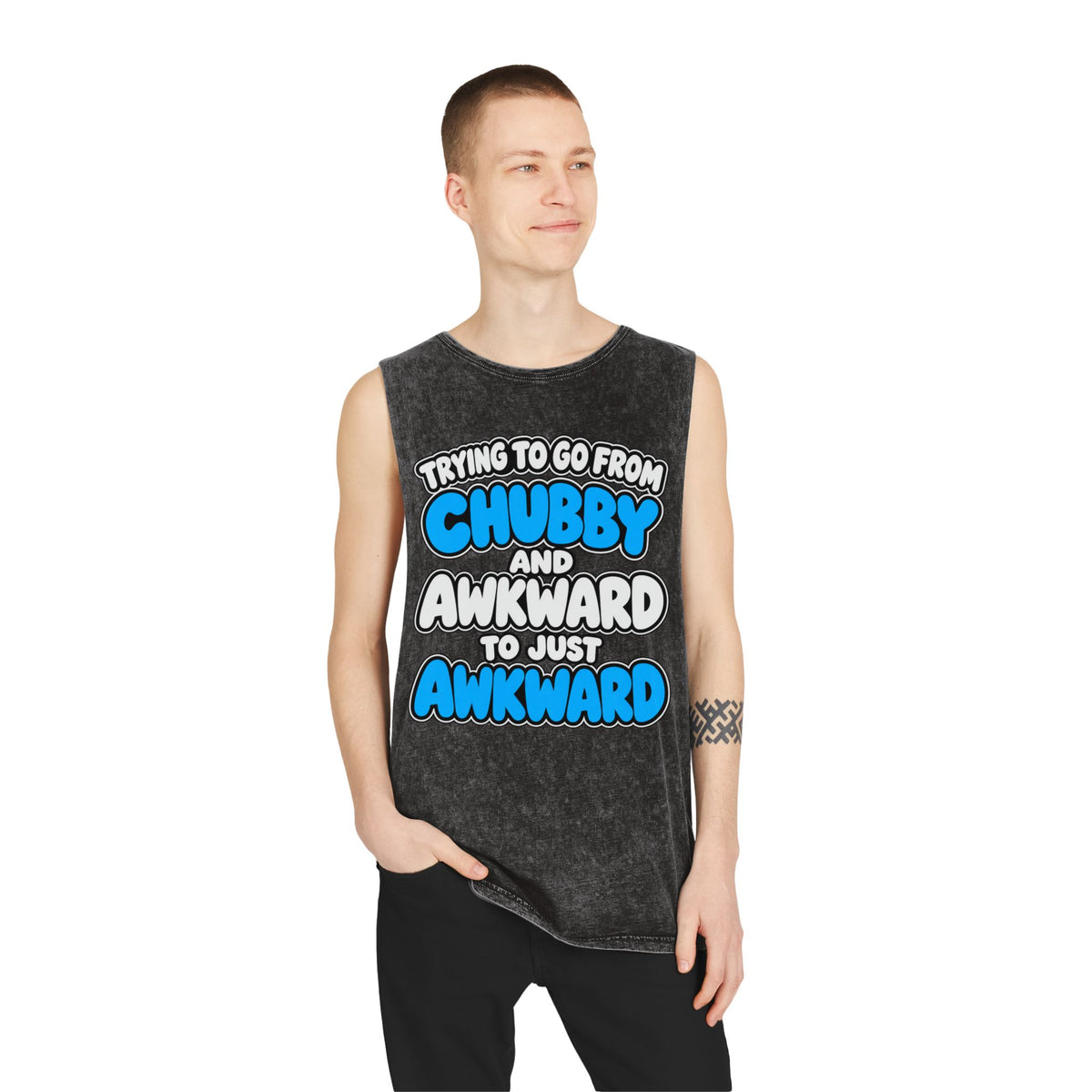 Trying to Go from Chubby and Awkward to Just Awkward – Stonewash Tank