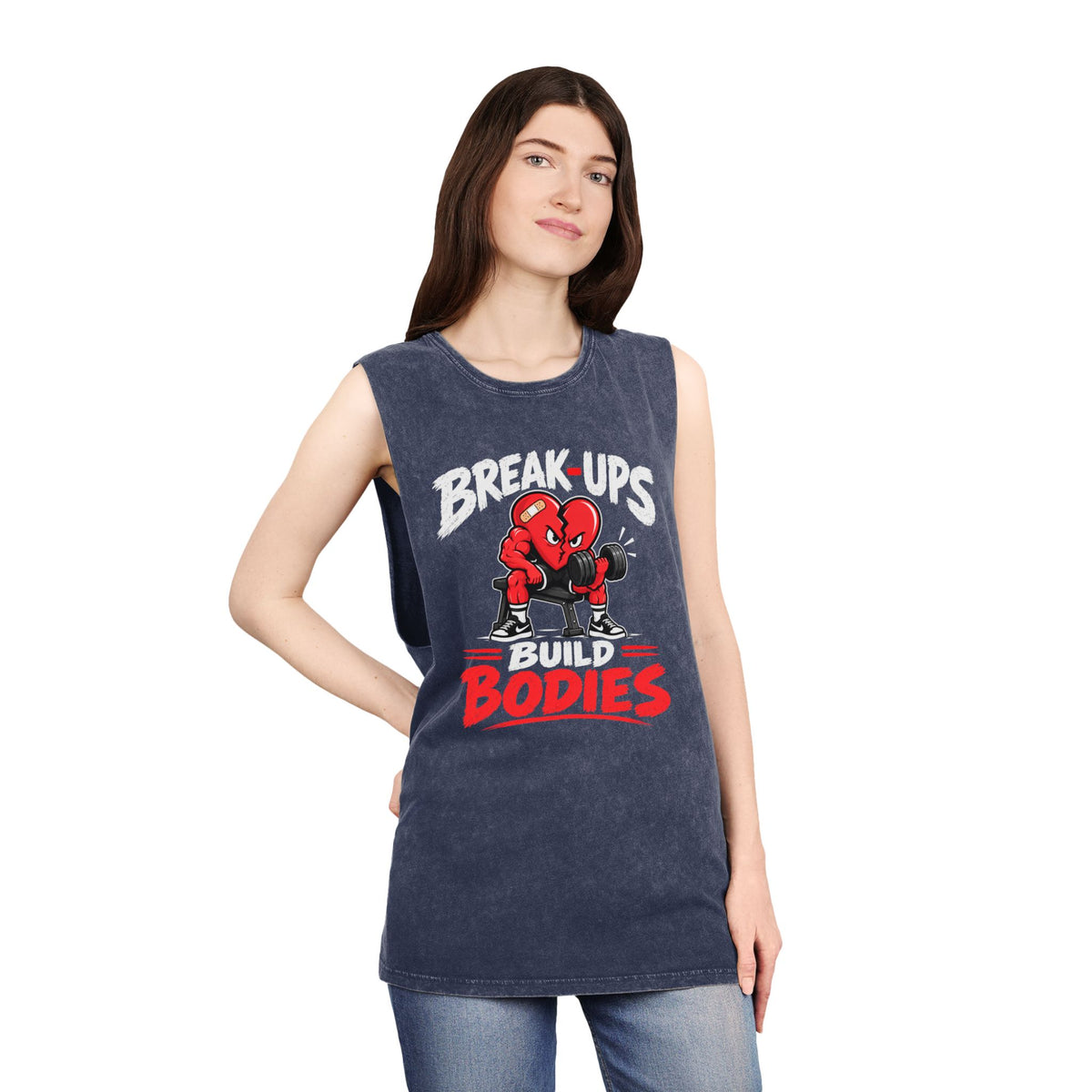Break-Ups Build Bodies Stonewash Tank — Funny Gym Workout Muscle Tank