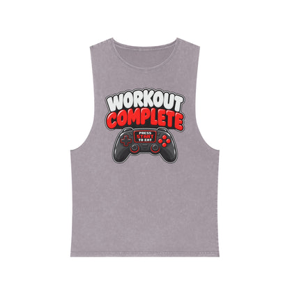 Workout Complete — Press Start to Eat – Stonewash Tank