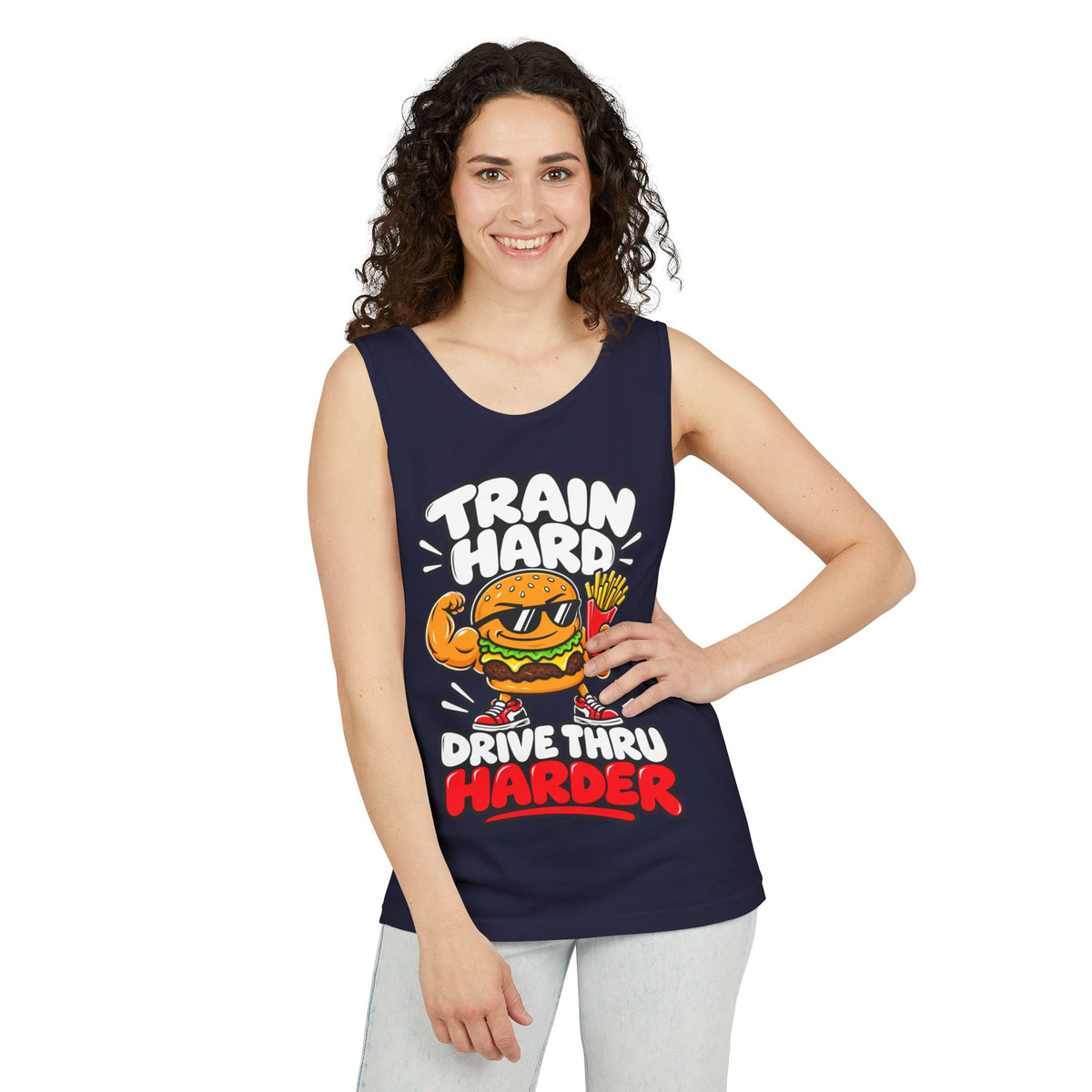 Train Hard Drive Thru Harder – Burger & Fries – Comfort Colors Garment-Dyed Tank