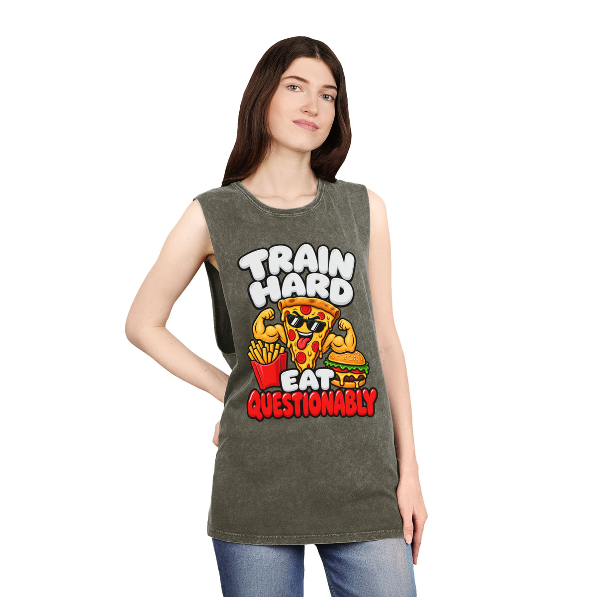 Train Hard Eat Questionably – Stonewash Tank