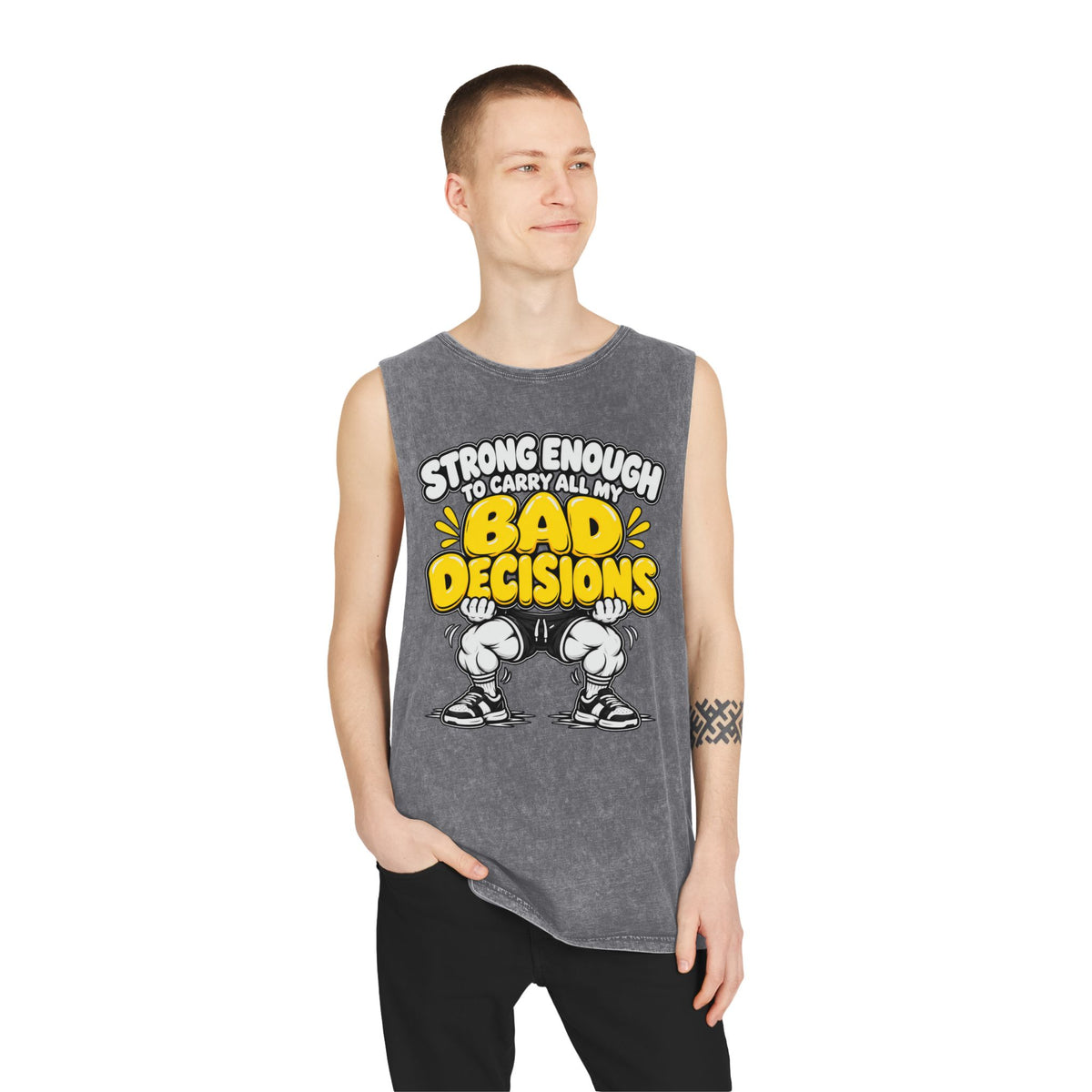 Strong Enough to Carry All My Bad Decisions – Stonewash Tank — Gyokes product photo