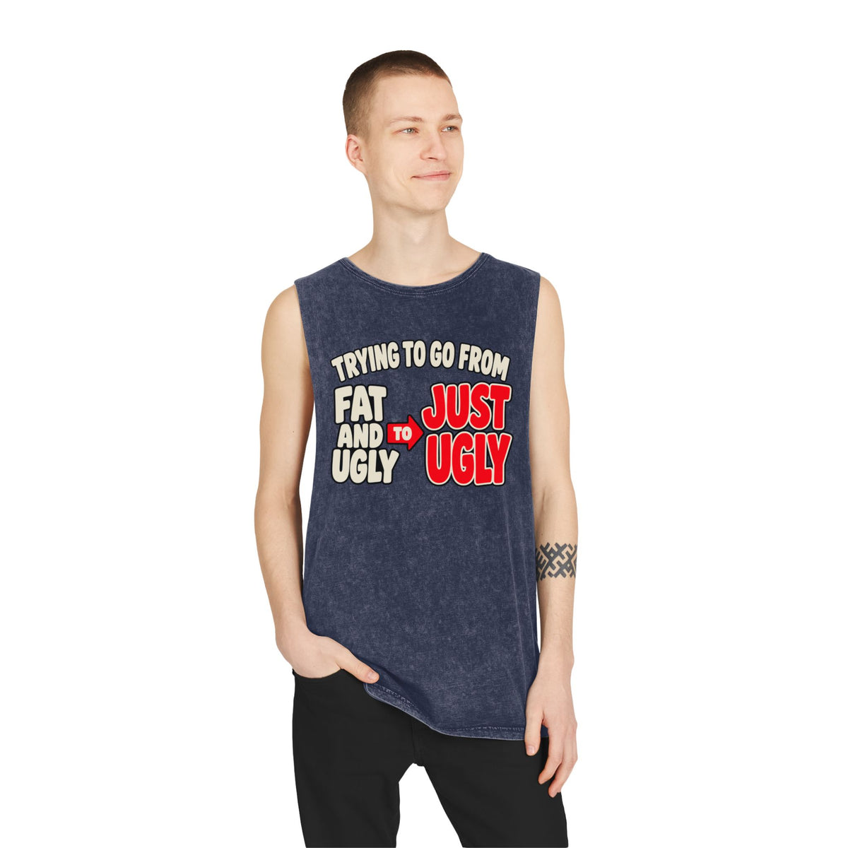 Trying to Go from Fat and Ugly to Just Ugly – Arrow – Stonewash Tank