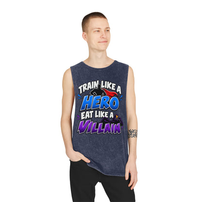 Train Like a Hero / Eat Like a Villain – Stonewash Tank