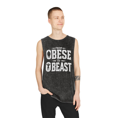 From Obese to Beast Stonewash Tank Top — Motivational Gym Workout Shirt