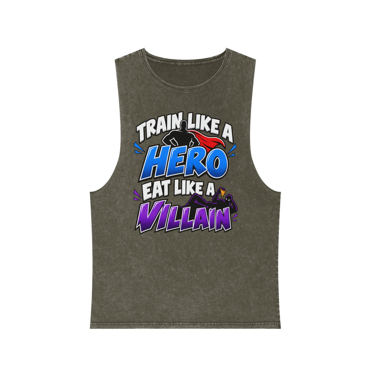 Train Like a Hero / Eat Like a Villain – Stonewash Tank