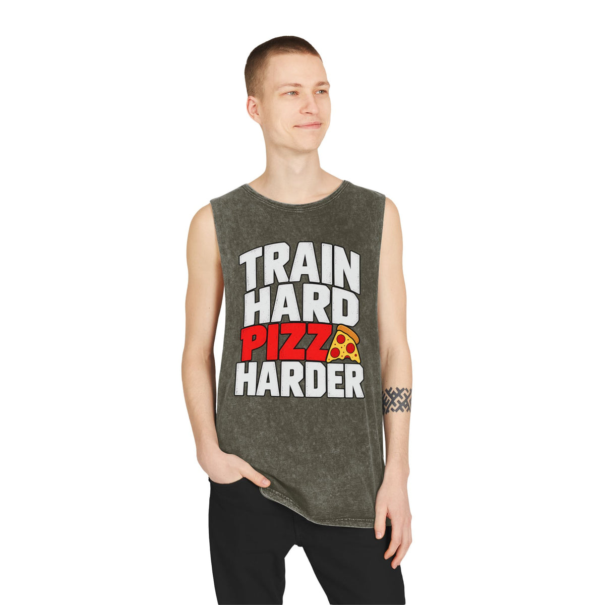 Train Hard Pizza Harder – Stonewash Tank