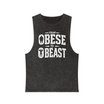 From Obese to Beast Stonewash Tank Top — Motivational Gym Workout Shirt