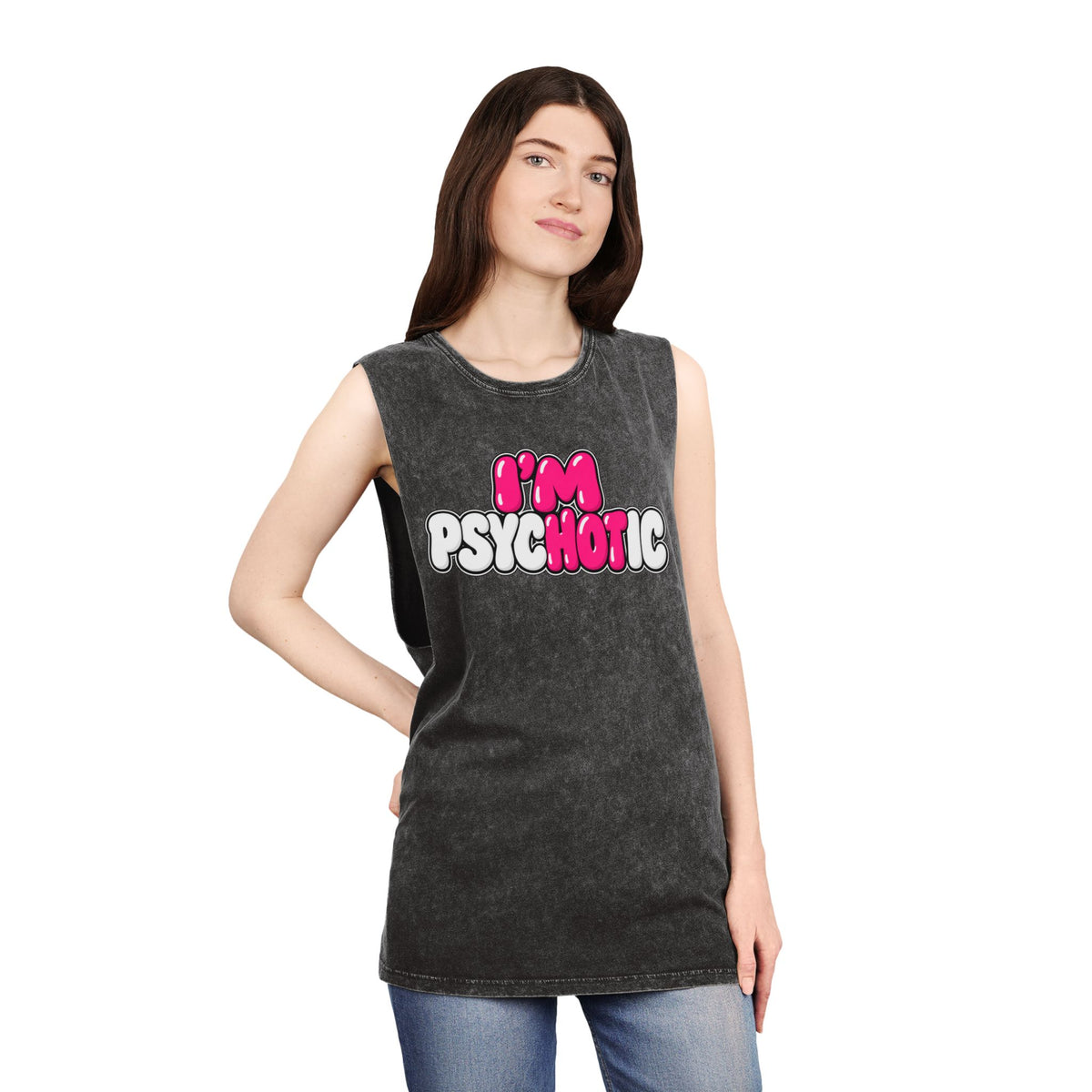 I’m Psychotic – Pink & White – Stonewash Tank