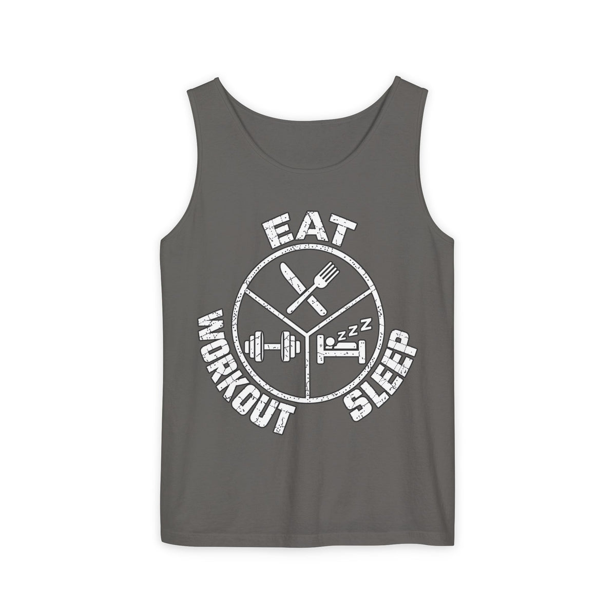 Eat Sleep Workout – Emblem – Comfort Colors Garment-Dyed Tank