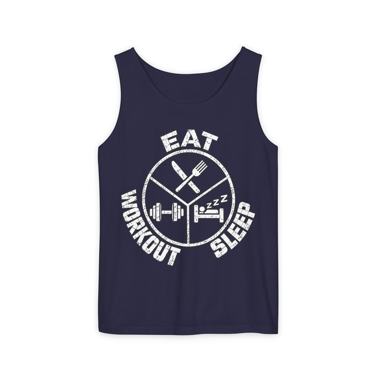 Eat Sleep Workout – Emblem – Comfort Colors Garment-Dyed Tank