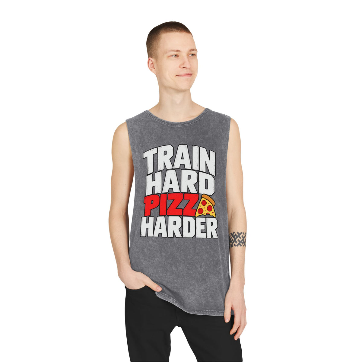 Train Hard Pizza Harder – Stonewash Tank
