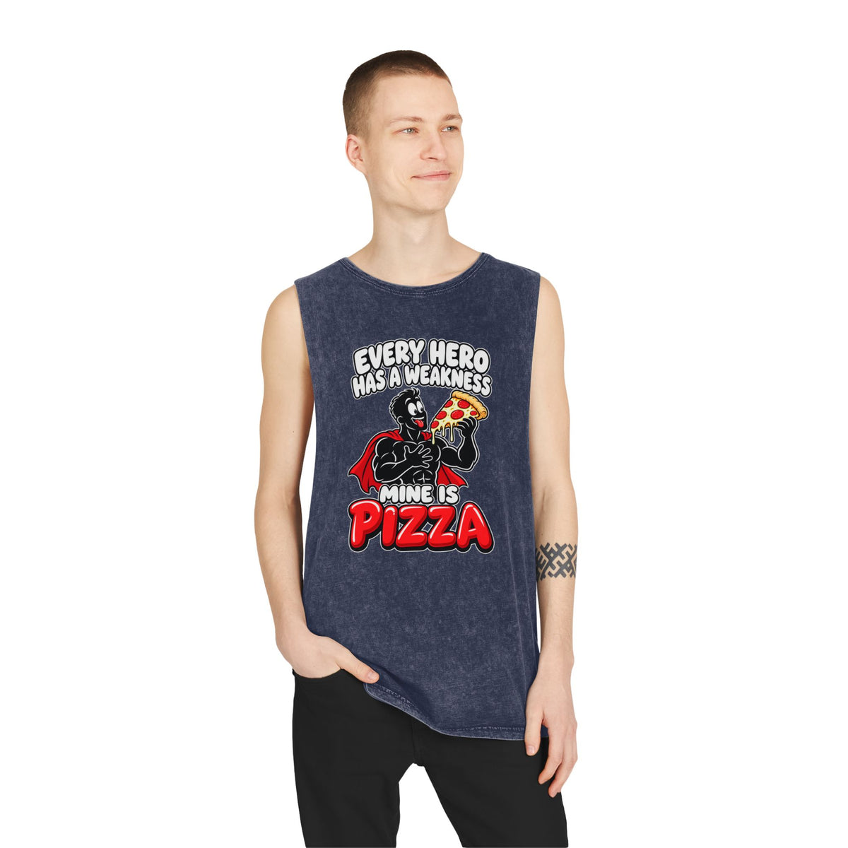 Every Hero Has a Weakness: Pizza – Stonewash Tank