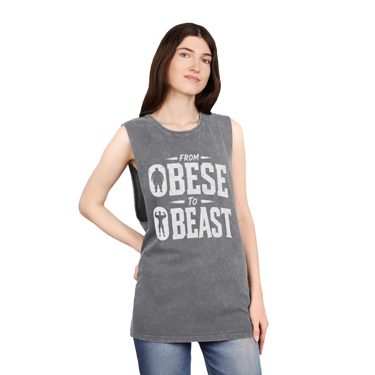 From Obese to Beast Stonewash Tank Top — Motivational Gym Workout Shirt