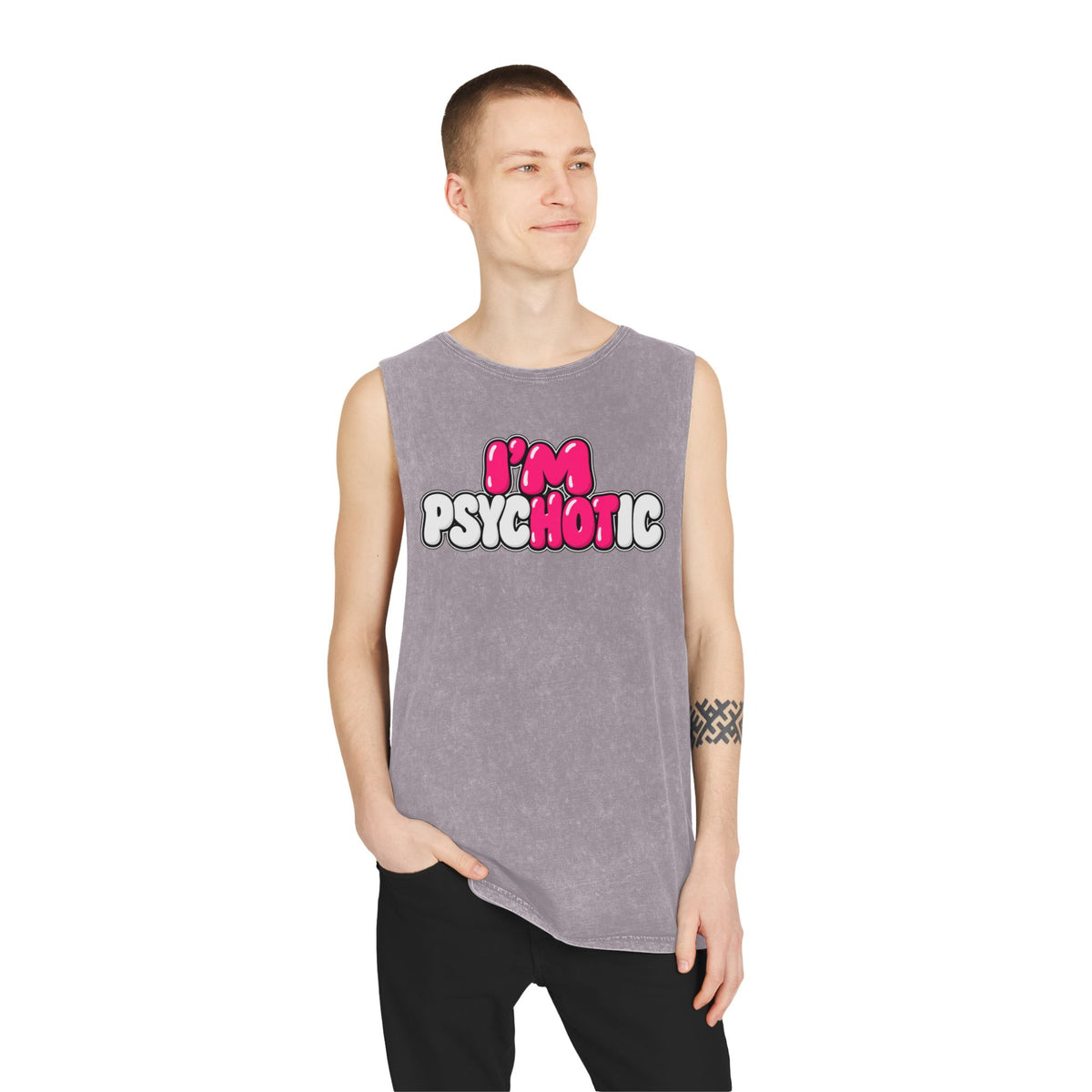 I’m Psychotic – Pink & White – Stonewash Tank