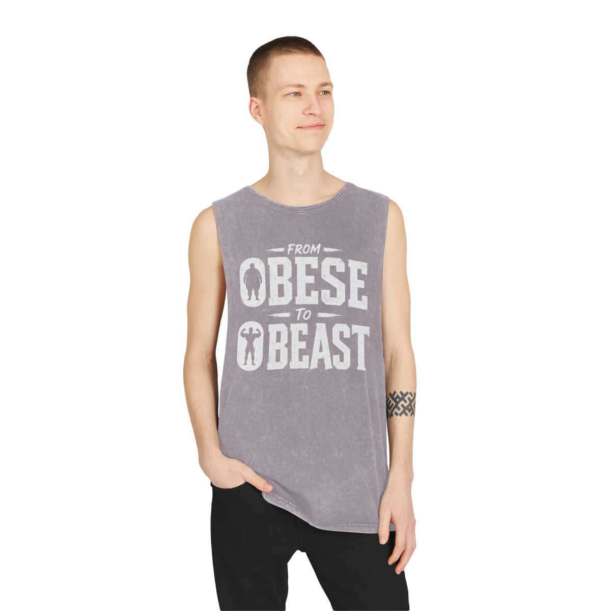 From Obese to Beast Stonewash Tank Top — Motivational Gym Workout Shirt