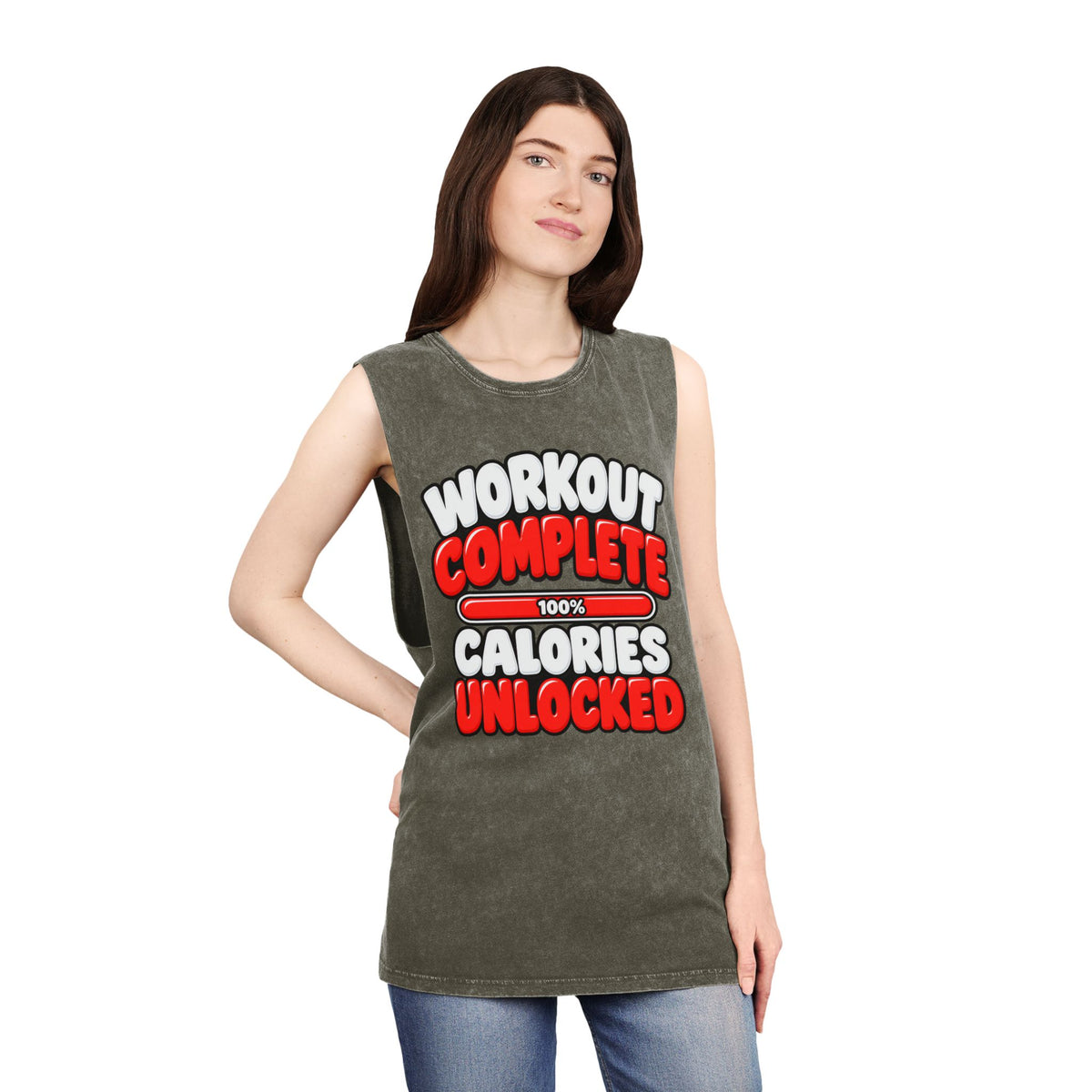 Workout Complete — Calories Unlocked – Stonewash Tank