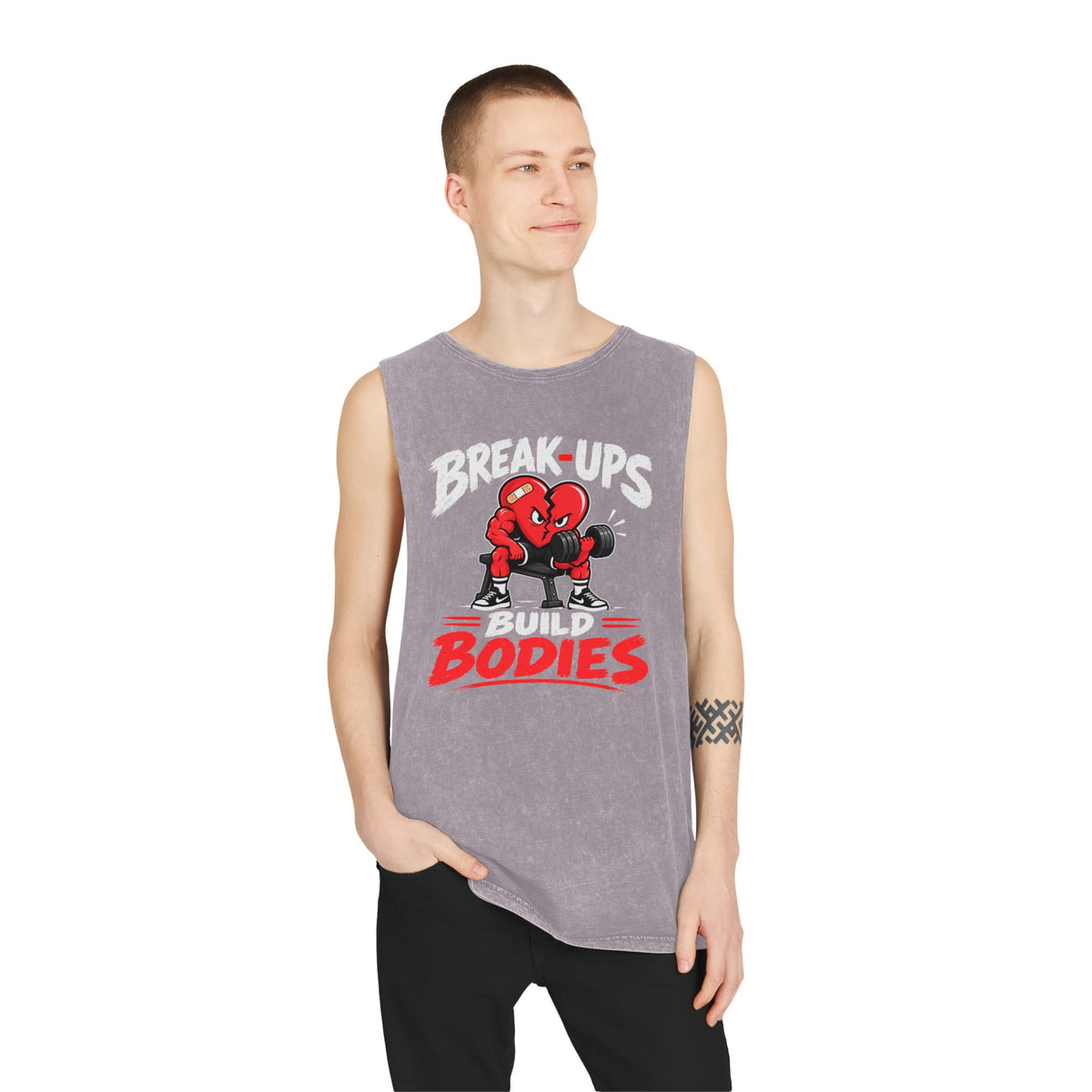 Break-Ups Build Bodies Stonewash Tank — Funny Gym Workout Muscle Tank