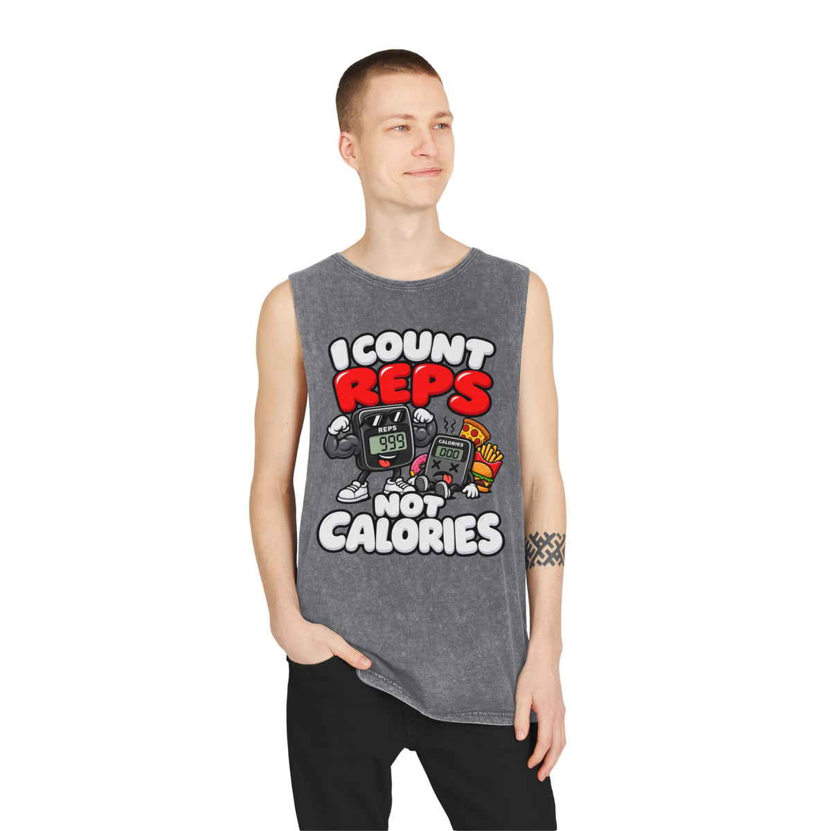 I Count Reps Not Calories – Stonewash Tank