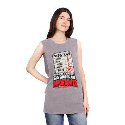 Education Is Important / Big Biceps Are Importanter – Stonewash Tank