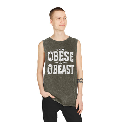 From Obese to Beast Stonewash Tank Top — Motivational Gym Workout Shirt