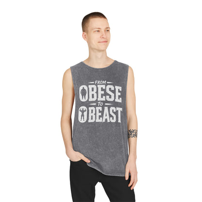 From Obese to Beast Stonewash Tank Top — Motivational Gym Workout Shirt