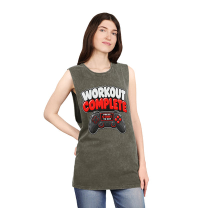 Workout Complete — Press Start to Eat – Stonewash Tank