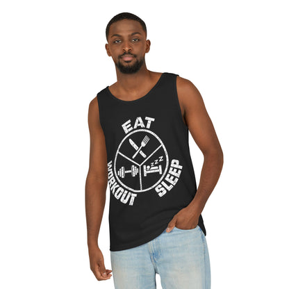 Eat Sleep Workout – Emblem – Comfort Colors Garment-Dyed Tank