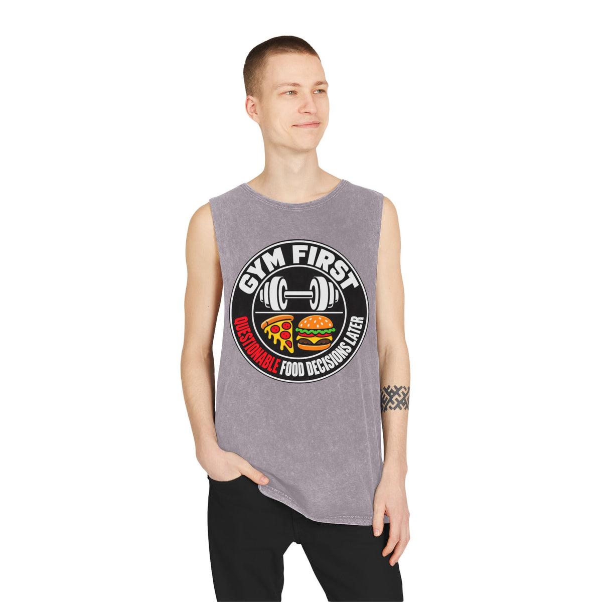Gym First / Questionable Food Decisions Later – Stonewash Tank