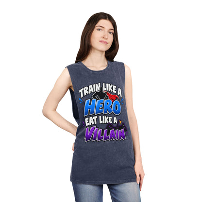 Train Like a Hero / Eat Like a Villain – Stonewash Tank