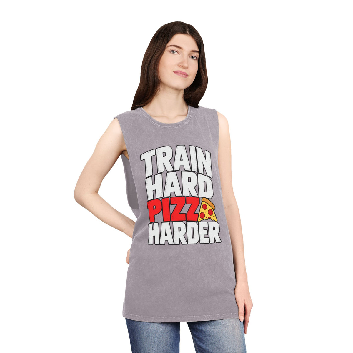 Train Hard Pizza Harder – Stonewash Tank