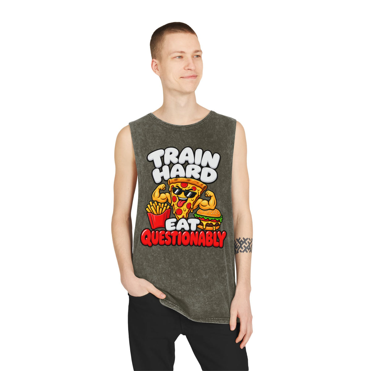 Train Hard Eat Questionably – Stonewash Tank