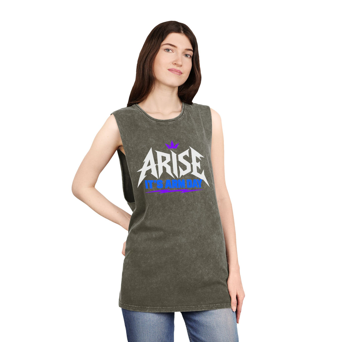 Arise, It’s Arm Day — Minimal Crown – Stonewash Tank