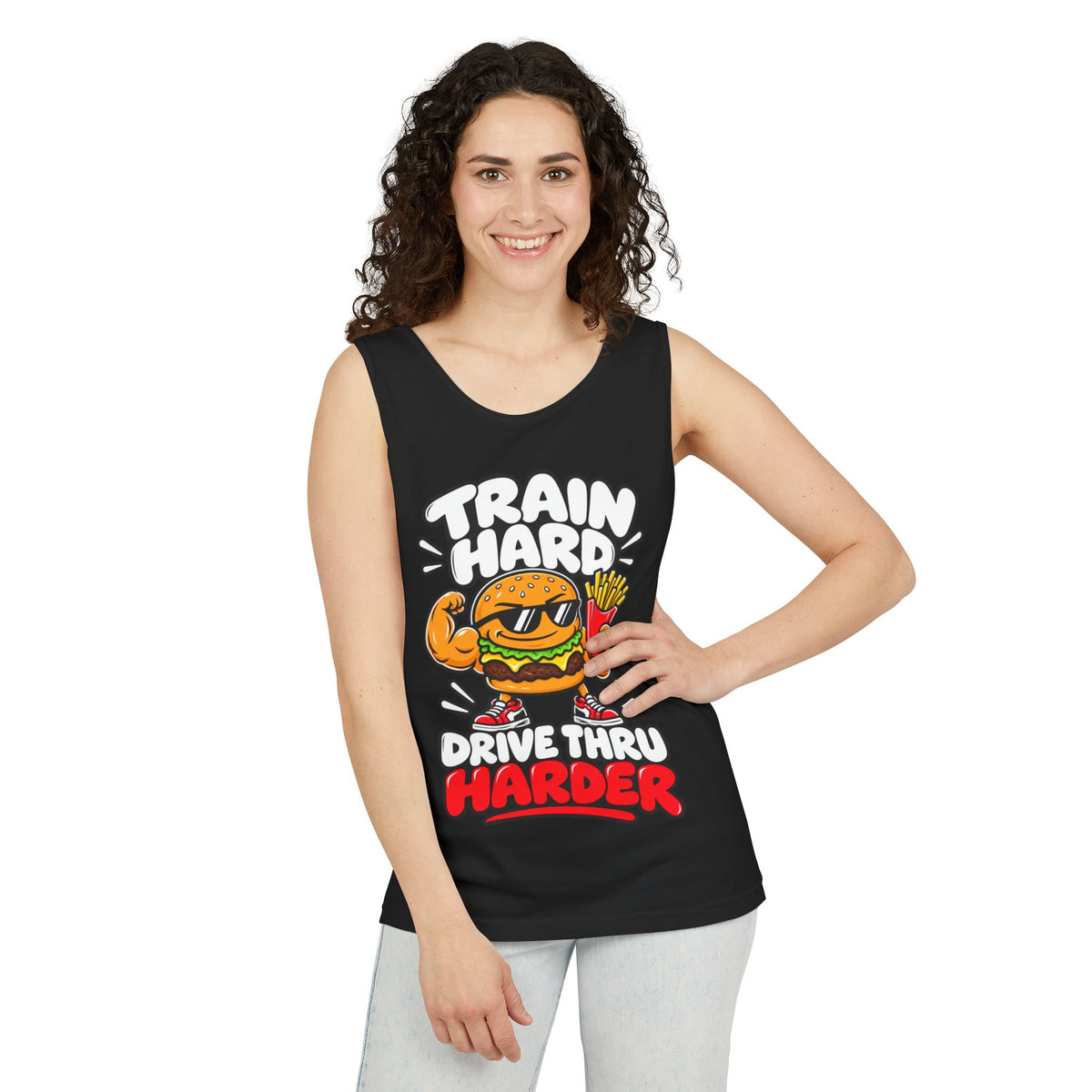 Train Hard Drive Thru Harder – Burger & Fries – Comfort Colors Garment-Dyed Tank