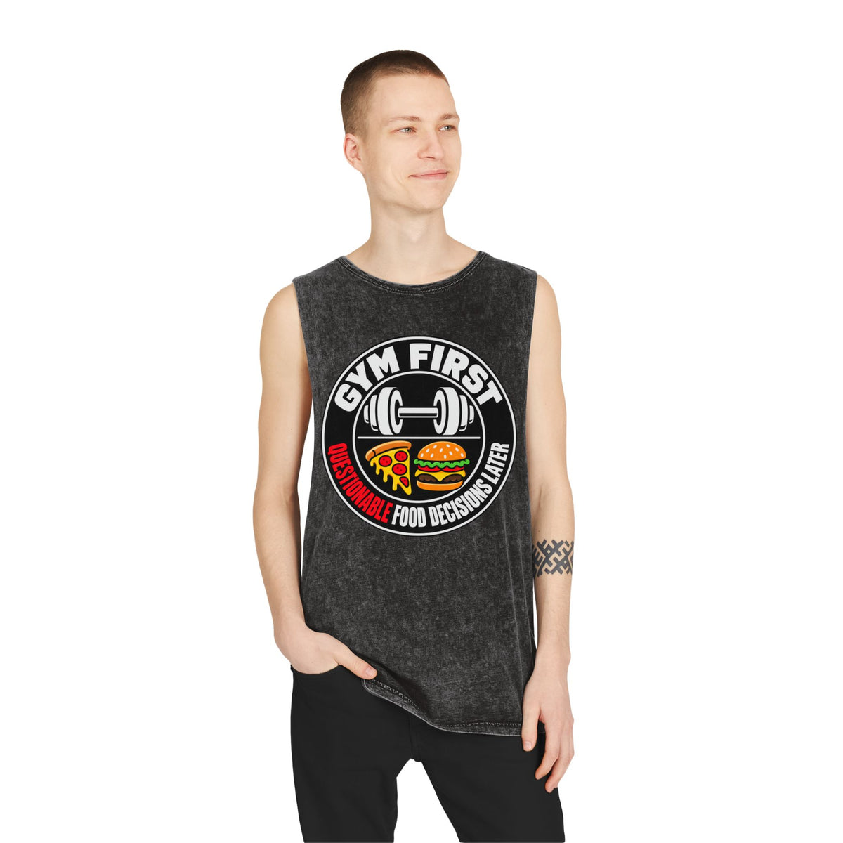 Gym First / Questionable Food Decisions Later – Stonewash Tank
