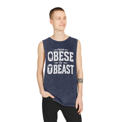 From Obese to Beast Stonewash Tank Top — Motivational Gym Workout Shirt