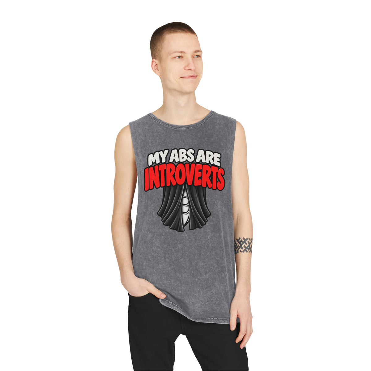 My Abs Are Introverts – Curtains – Stonewash Tank
