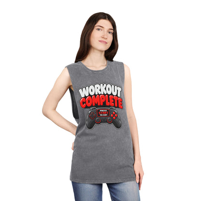 Workout Complete — Press Start to Eat – Stonewash Tank