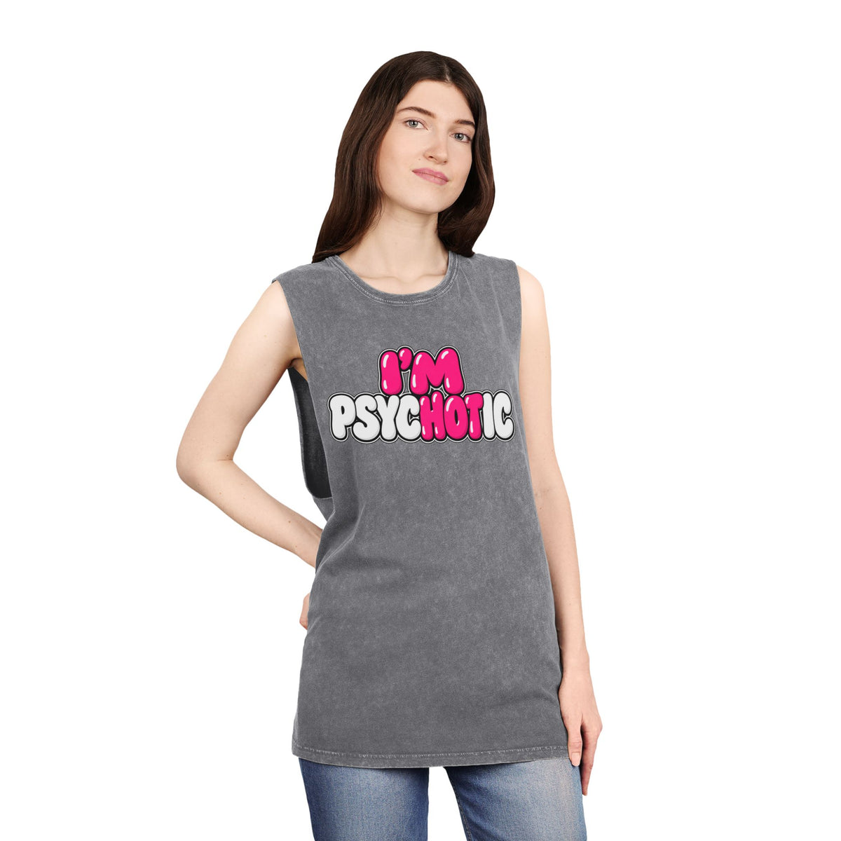 I’m Psychotic – Pink & White – Stonewash Tank
