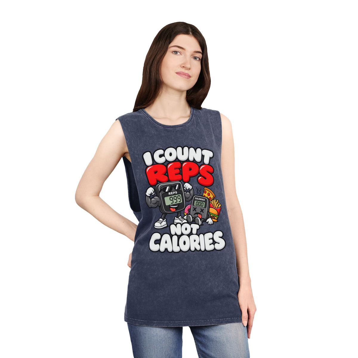 I Count Reps Not Calories – Stonewash Tank