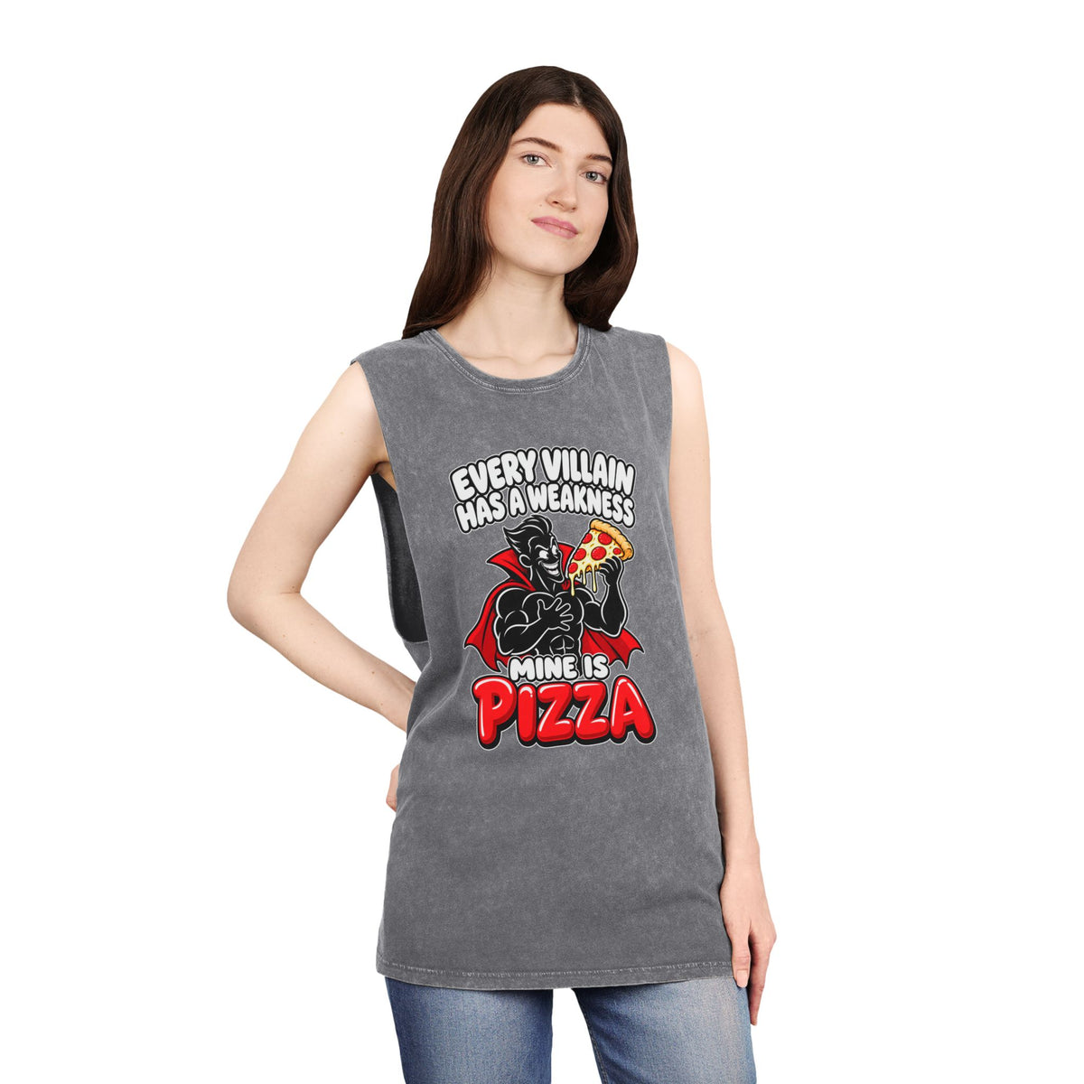 Every Villain Has a Weakness: Pizza – Stonewash Tank