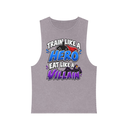 Train Like a Hero / Eat Like a Villain – Stonewash Tank
