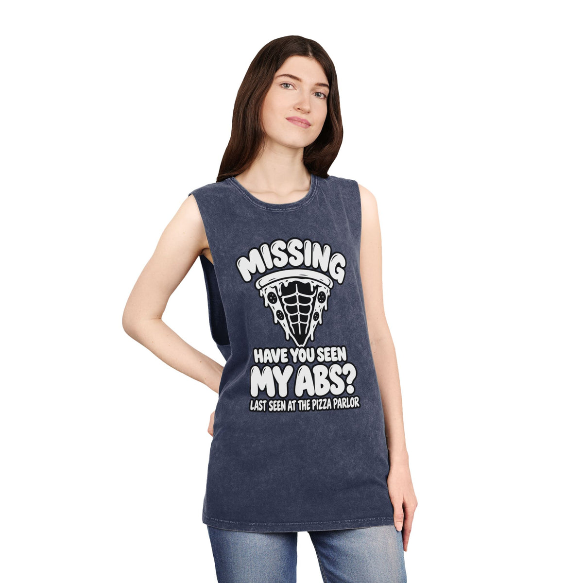 Missing: Have You Seen My Abs? / Last Seen at the Pizza Parlor – Stonewash Tank