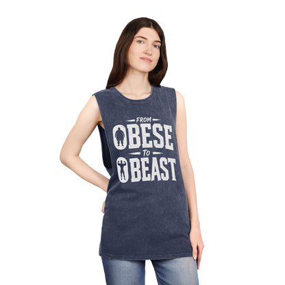 From Obese to Beast Stonewash Tank Top — Motivational Gym Workout Shirt