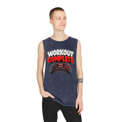 Workout Complete — Press Start to Eat – Stonewash Tank
